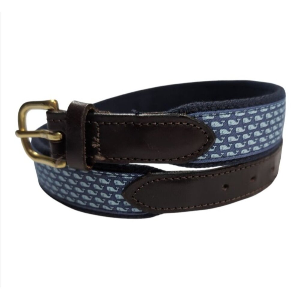 Vineyard Vines Belt Classic Whale Canvas Blue Boys Embossed Leather Silk